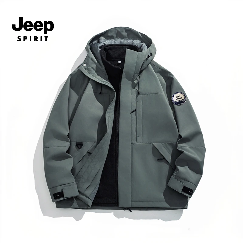 JEEPSPIRIT新款三合一冲锋衣可拆卸加绒保暖暖内胆防水防风外套