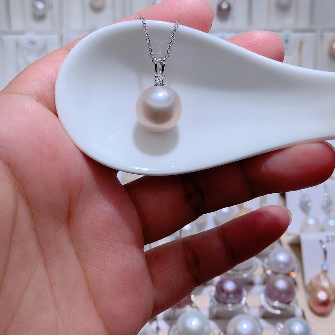 淡水珍珠银S925镶嵌吊坠(赠链)CC13.3mm