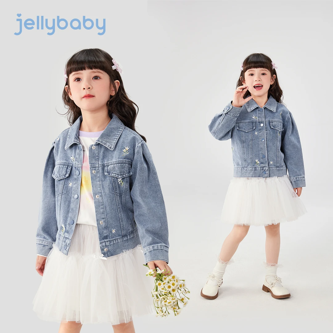 杰里贝比春款女童外套大童牛仔外套法式系列开学季 JJG51614