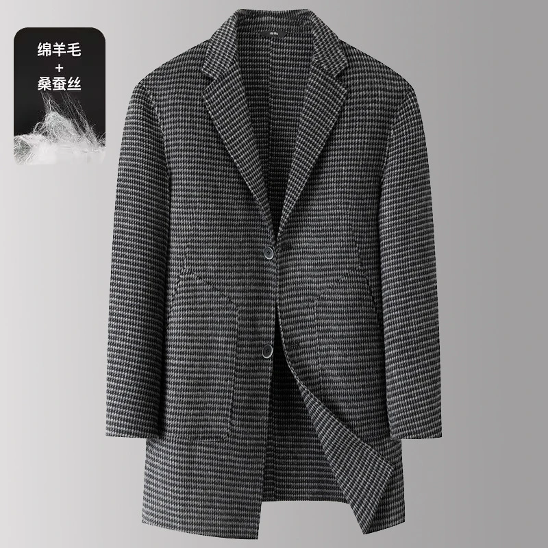 高端大码男士加肥加大码中长款双面羊绒大衣高档商务翻领毛呢西服