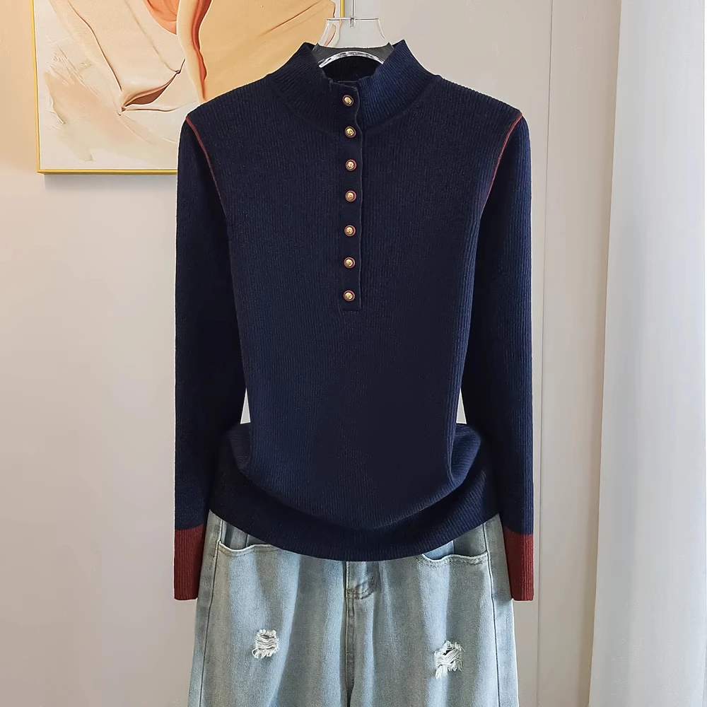 大码女装高弹力显瘦半高领打底针织上衣女秋冬洋气百搭保暖毛衣潮