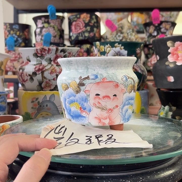 满38包邮 景德镇手绘花盆