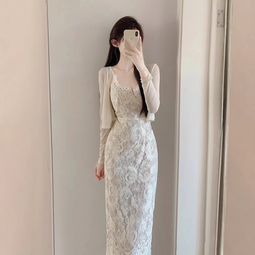 B240+B241大码胖mm开衫蕾丝吊带连衣裙气质性感漂亮好看裙子