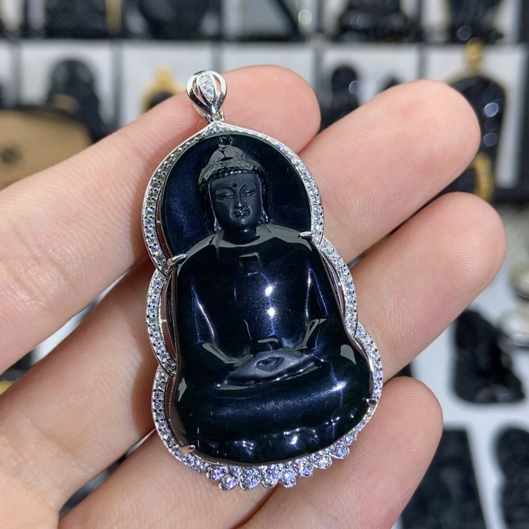 颈饰未镶嵌翡翠缅甸墨翠素衣佛