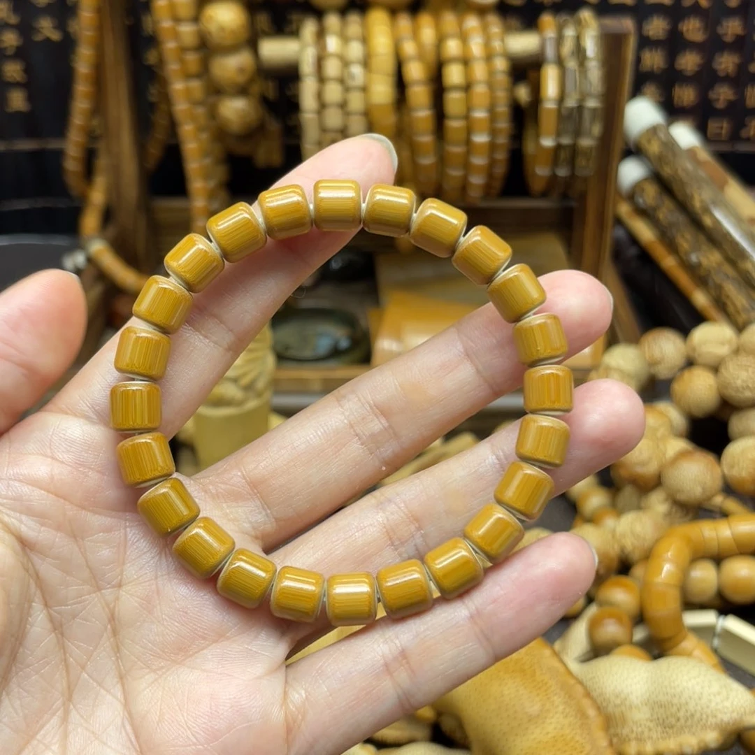 竹风***瓜0.8实心玉竹镶嵌猛犸牙手串