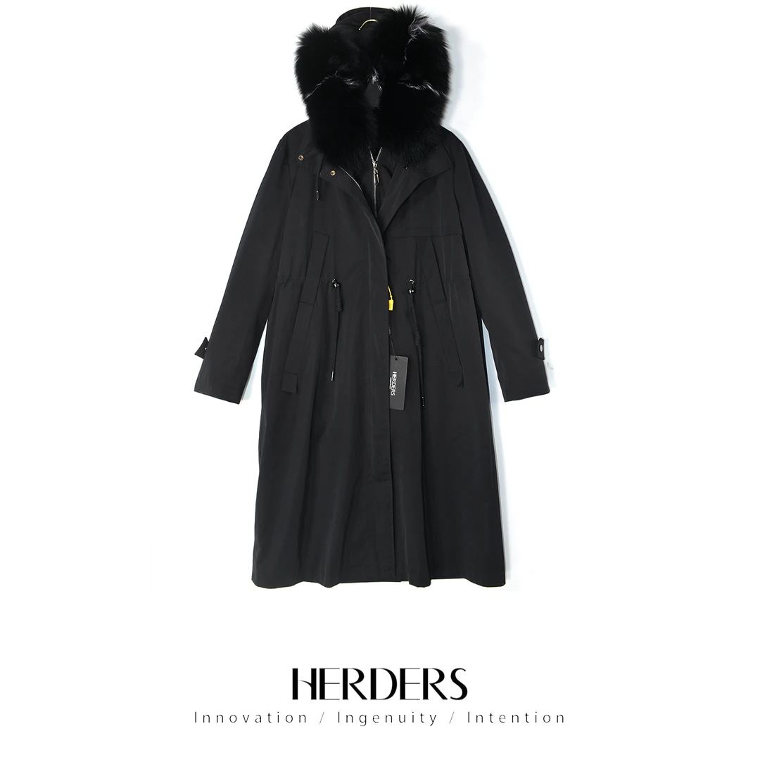 HERDERS 黑色中长款连帽派克服 2163828