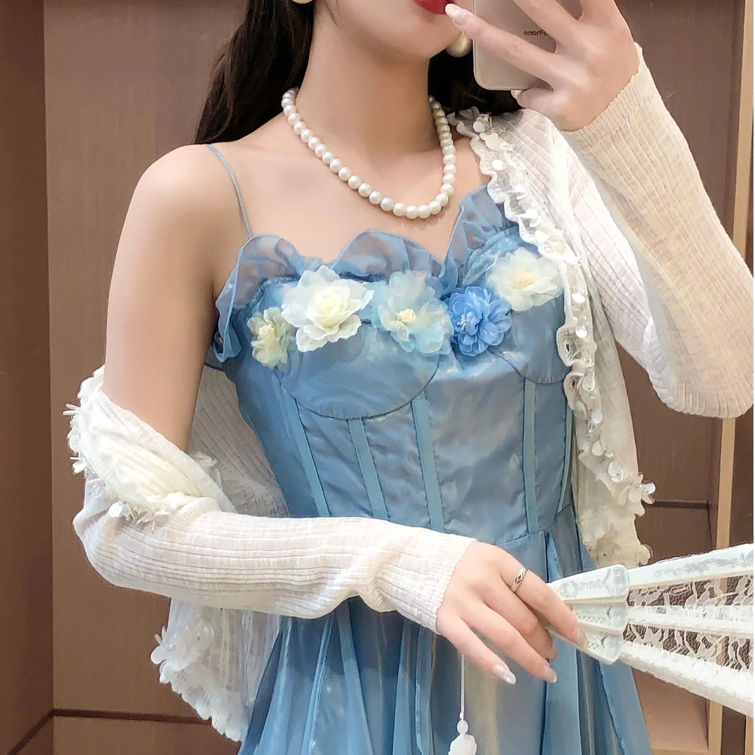 艾日秀时尚洋气甜美亮片木耳花边薄款针织衫长袖防晒上衣 E8877