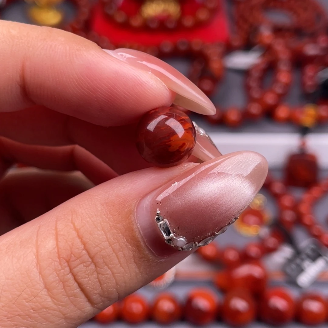 南红玛瑙未镶嵌其他全品原矿）10.3mm瓦西纯牛血火焰纹圆珠