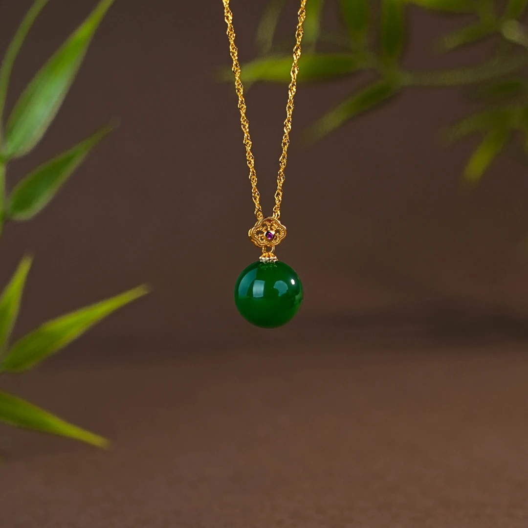 Y-062 S925银镶天然绿玛吊坠 主石约12mm【赠S925银链】