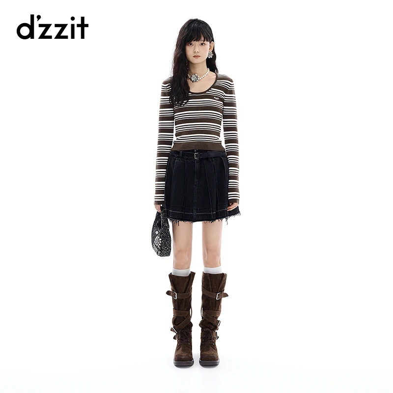 【新品】dzzit地素针织衫25冬复古条纹修身上衣女3J4E4642W