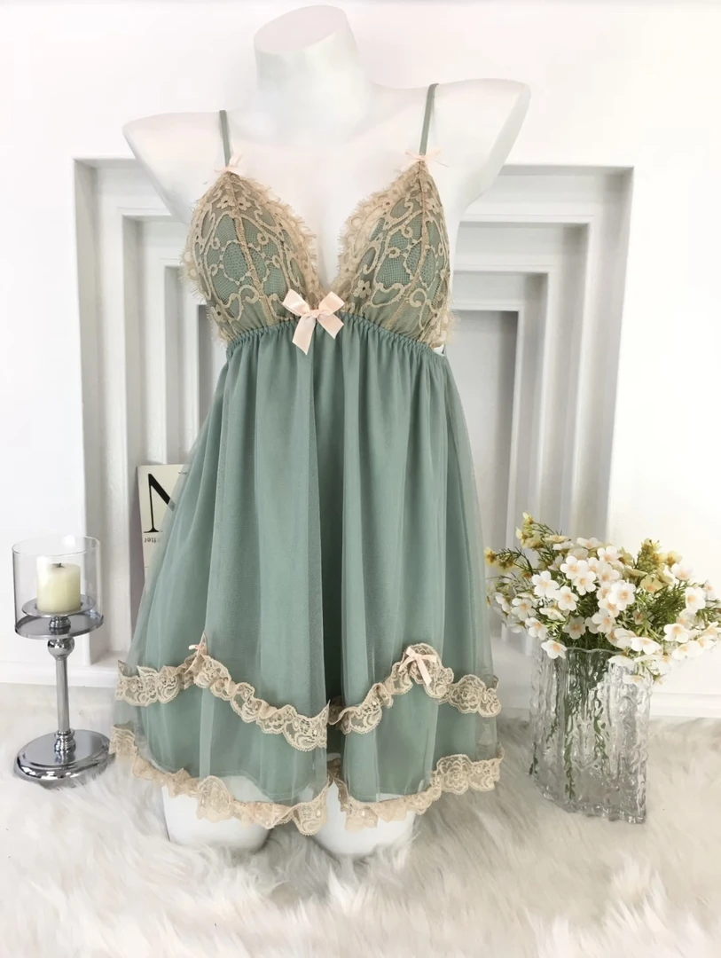 【春意】宫廷风网纱带胸垫甜美吊带睡裙薄款蕾丝性感夏季睡衣女夏季