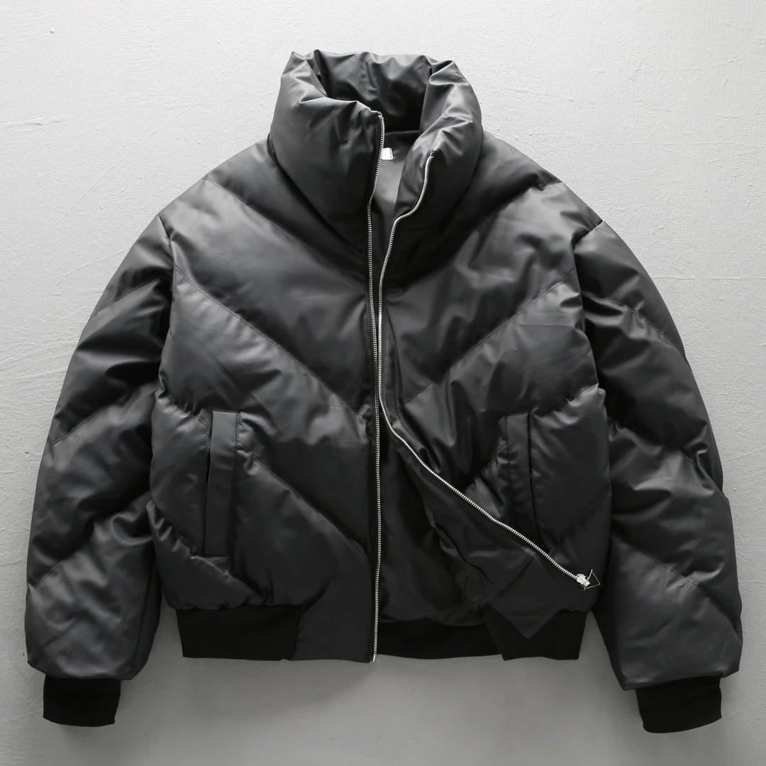 梦泡国潮PU皮棉服男款冬季加厚保暖棉袄宽男男青少年男款长款棉服