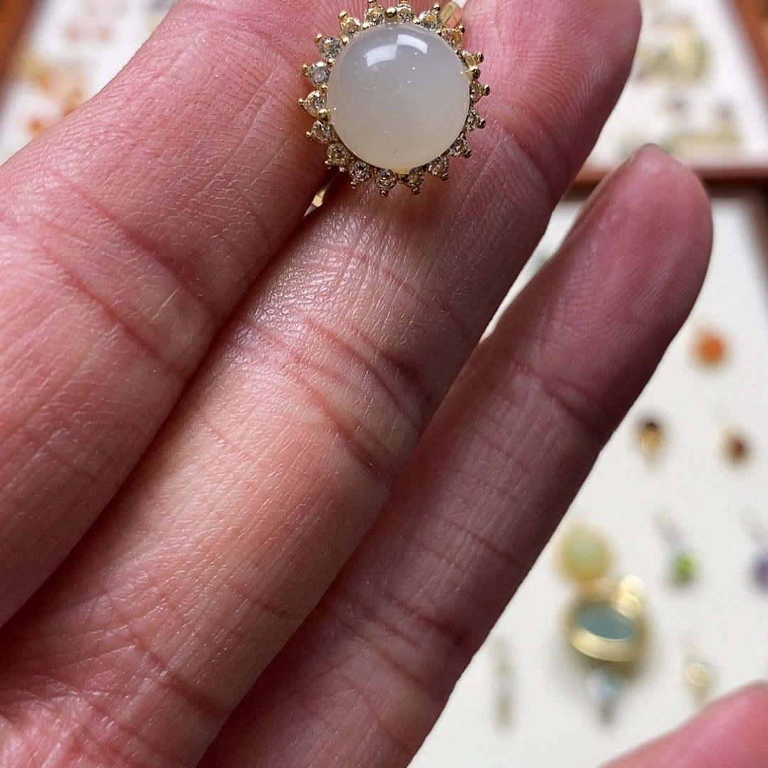 和田玉戒指银S925镶嵌簪*