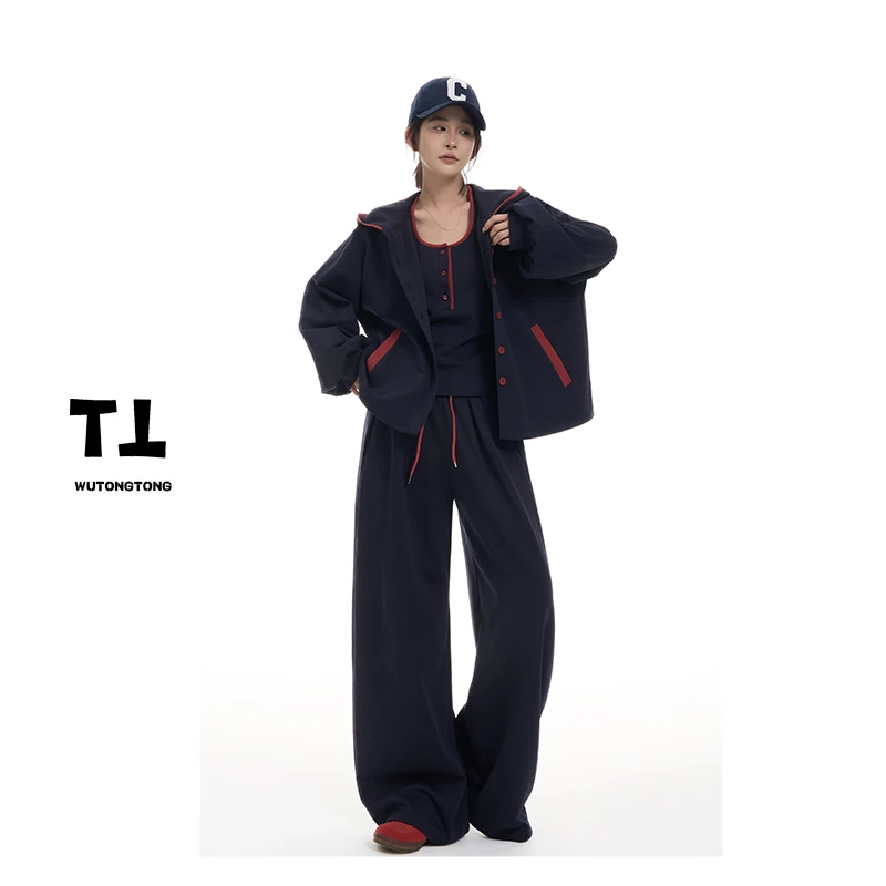 现货【暗夜精灵】秋季连帽开衫外套三件套女韩版休闲裤套装62585