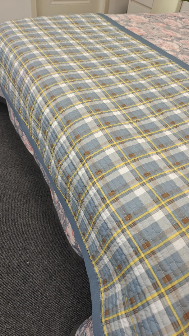 [简约蓝格]-0.9*2M--水洗棉四季床盖舒适亲肤透气床盖床单