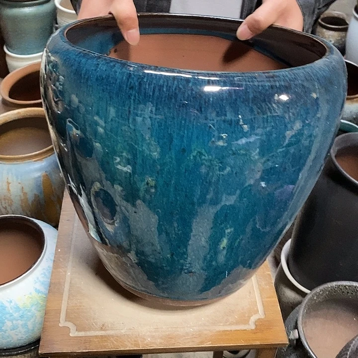 紫砂花盆口28高度31蓝雪花瑕疵