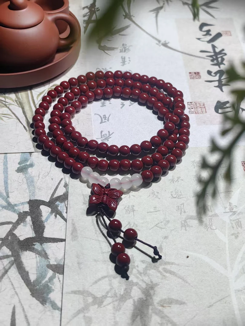 含辰砂工艺品白珠~蝴蝶~多圈手串0.6（无礼盒）911