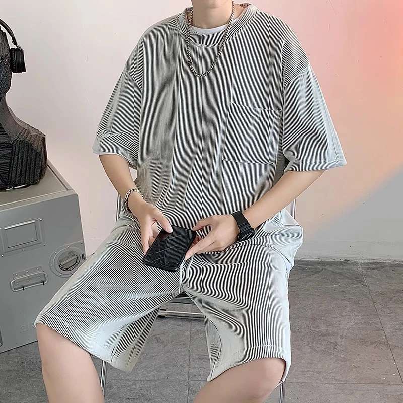 冰丝运动套装男短袖短裤夏季透气速干薄款整套潮休闲
