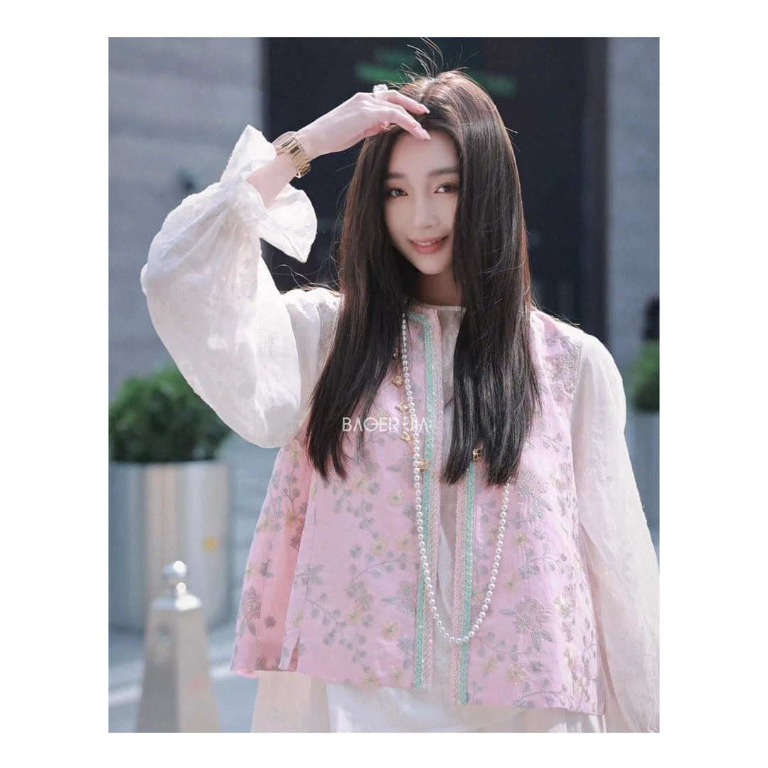 2-【小家碧玉】宝儿家含幂BJ73425103苎麻重工迎春花刺绣钉珠马甲