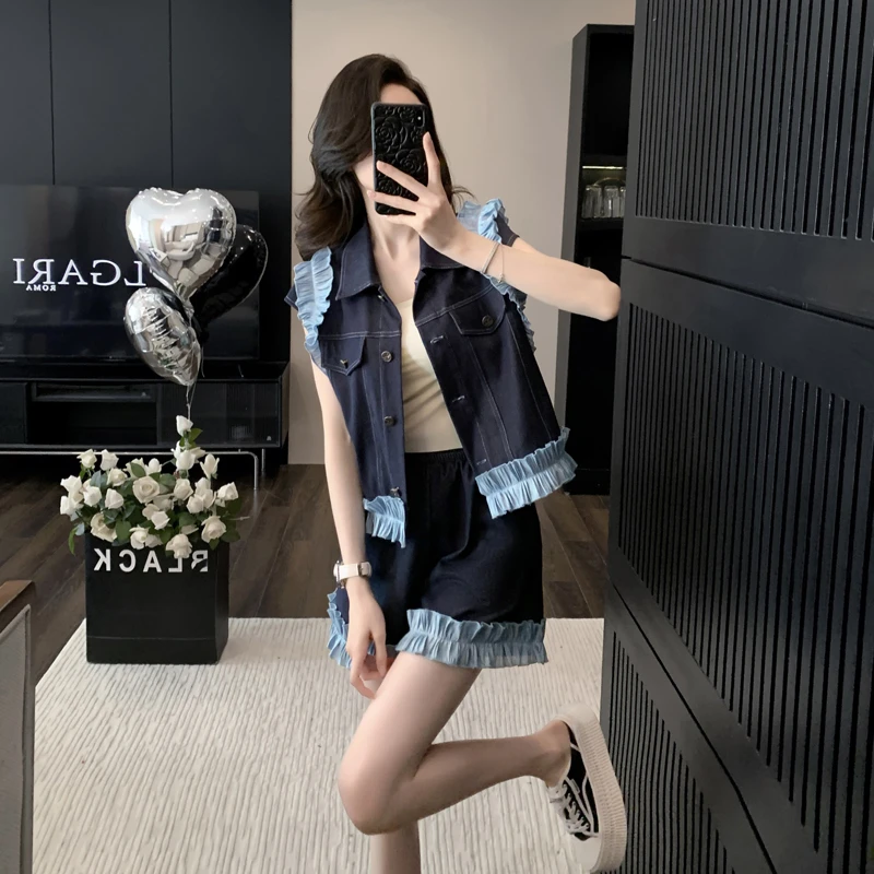 小香风牛仔时尚套装女夏季显瘦气质高级感洋气休闲短袖短裤两件套