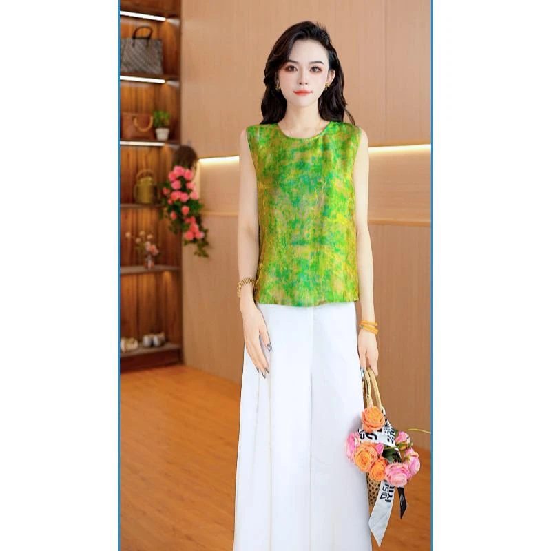 8455-3新款女士小衫显瘦碎花夏季无袖宽松复古