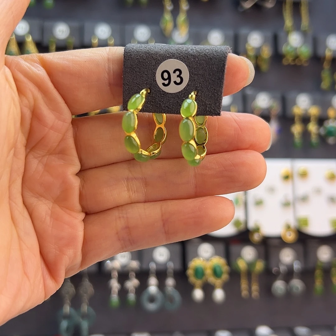 和田玉未镶嵌耳饰通体纯银天然碧玉耳扣