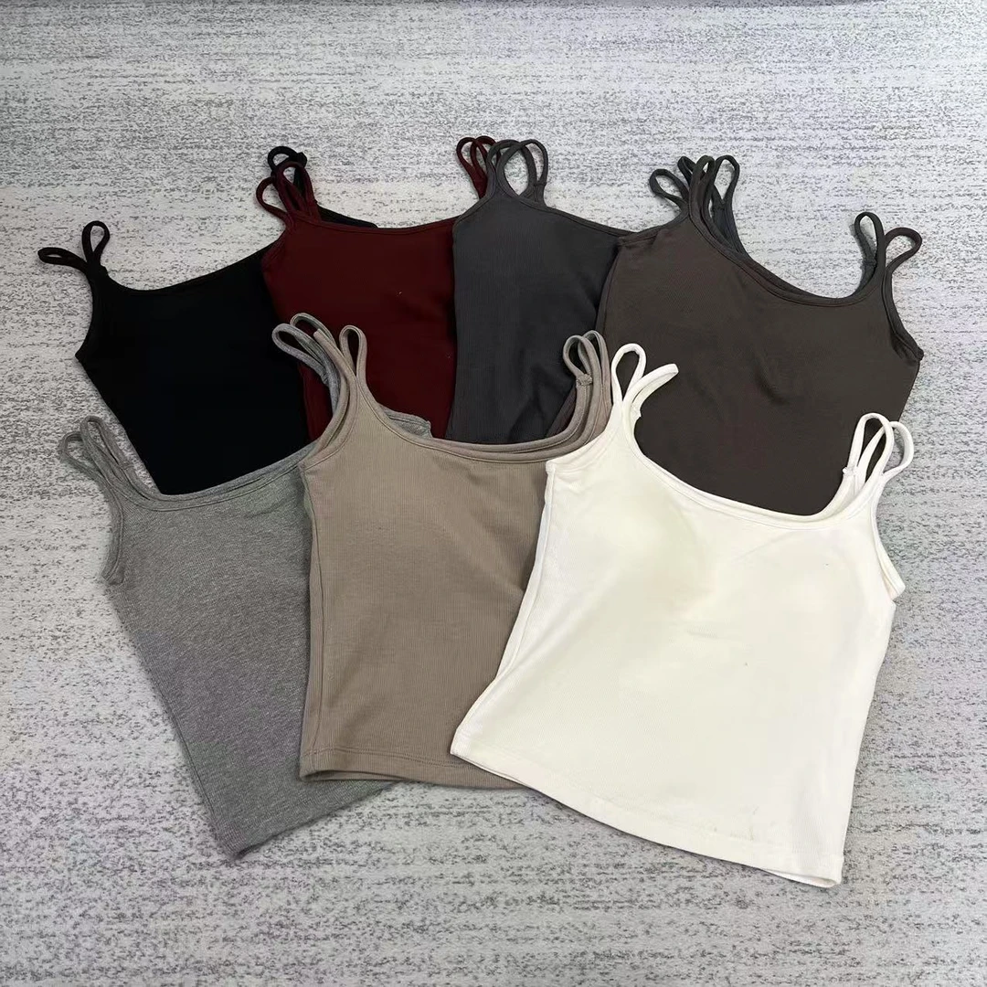 62653 福利款～双肩带磨毛款一体固定杯吊带背心内衣