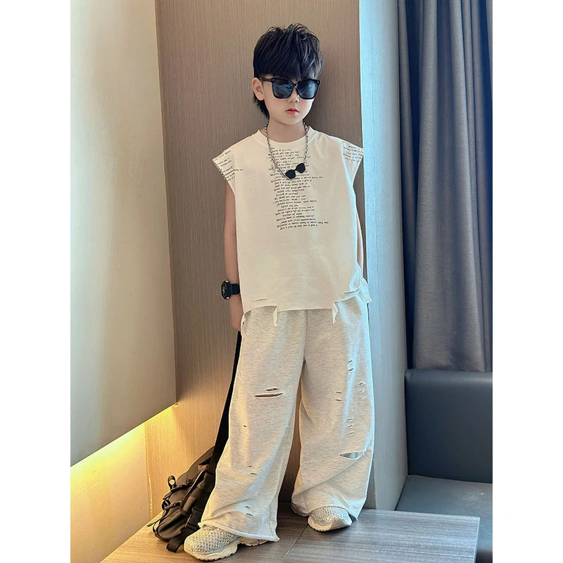男童2025夏季薄款时尚百搭潮流破洞休闲裤中大童个性炸街宽松长裤