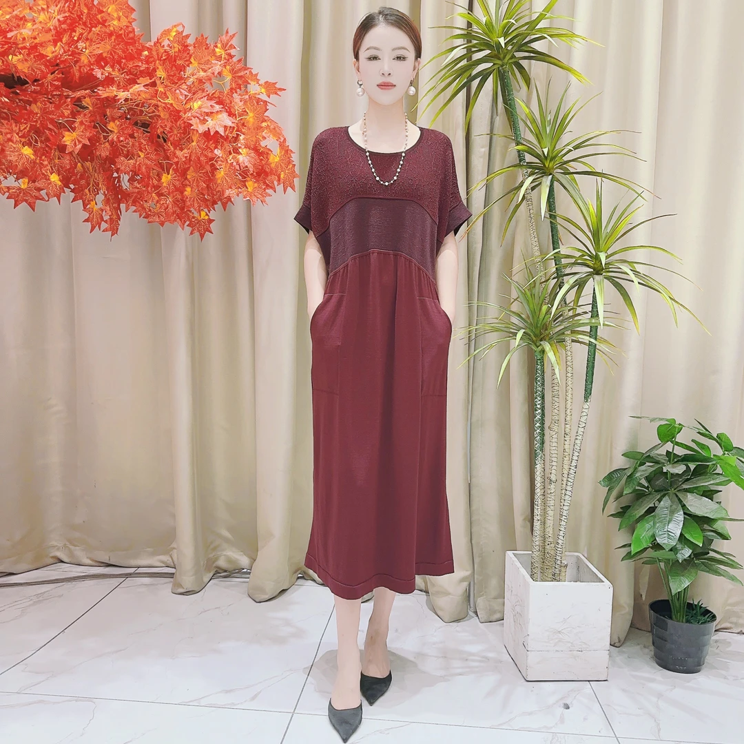 9564酒红色针织连衣裙收腰显瘦设计师优雅时尚气质复古夏季