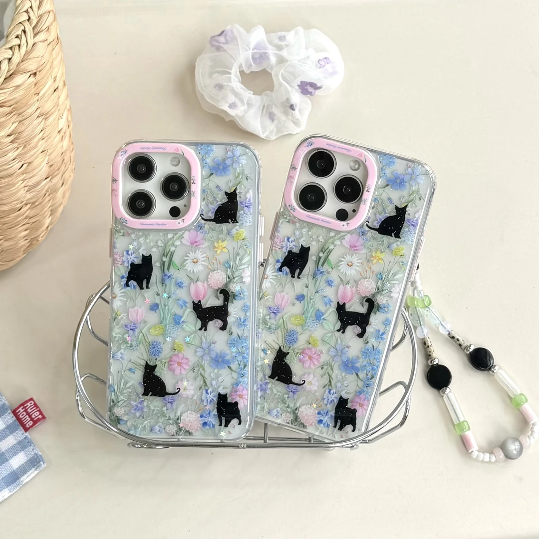 花朵猫咪适用于苹果16promax手机壳iPhone15新款14可爱13创意