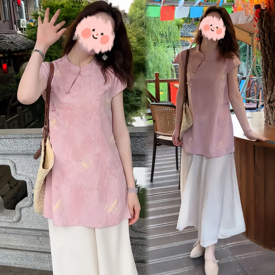 新中式禅意风时尚气质女装夏季复古国风上衣女百搭显瘦休闲阔腿裤