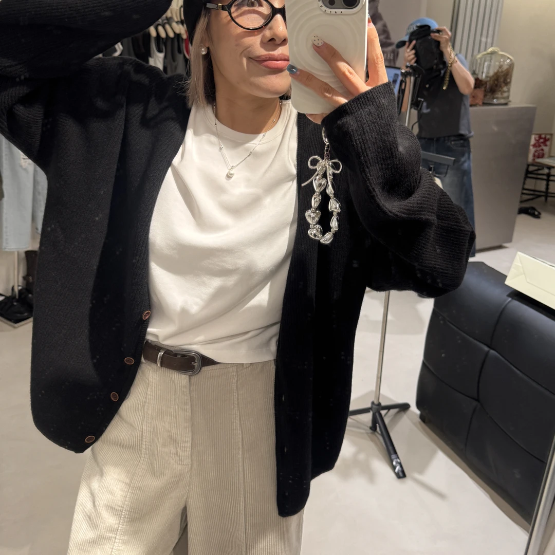 秋款女毛针织衫中长款灰色开衫