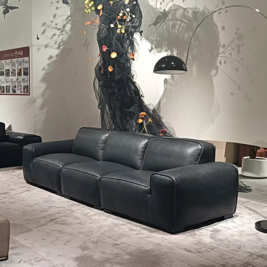 【春哥严选】清样-意式极简夏图大黑牛头层牛皮沙发