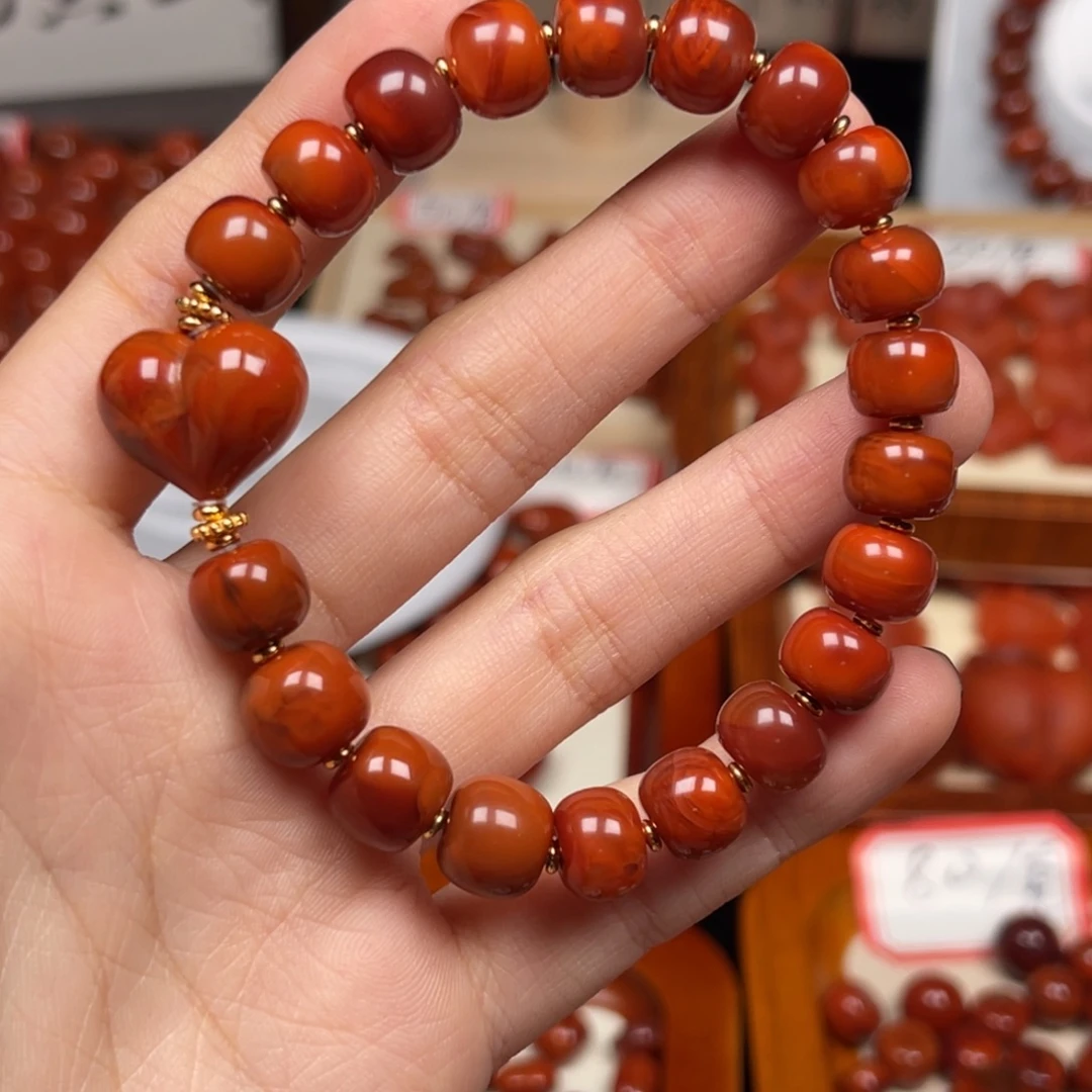 南红玛瑙银S925镀金镶嵌手串
