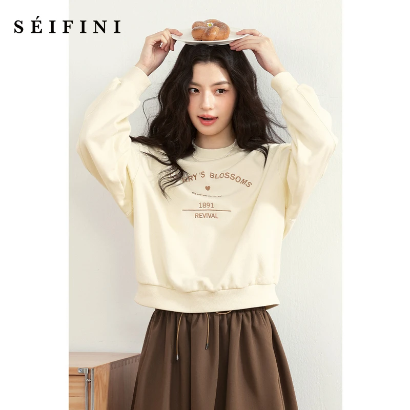 诗凡黎卫衣圆领长袖2025春季新款字母百搭减龄棉感上衣7G1100811