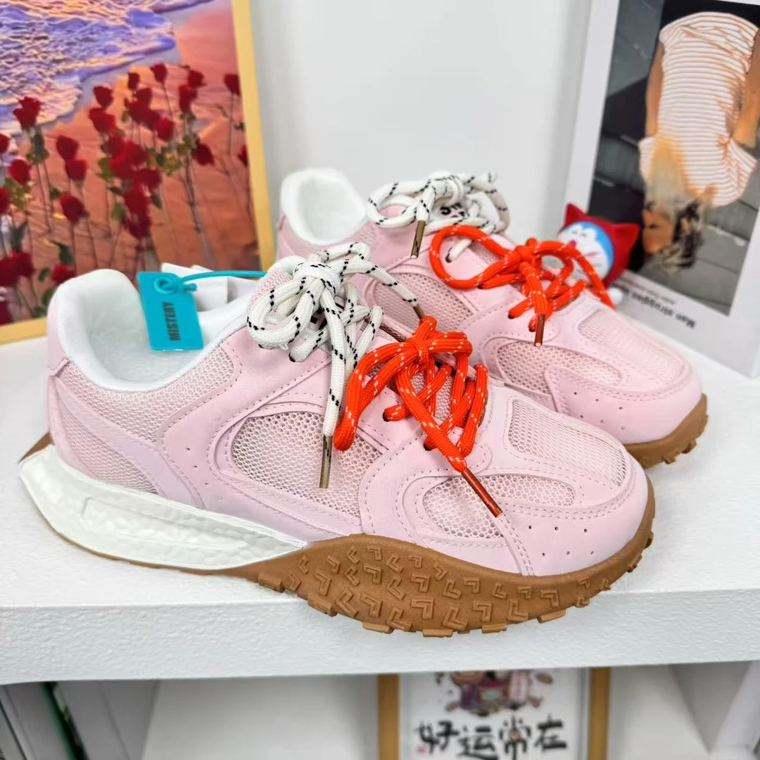 2326粉色低帮阿甘鞋女学生韩版休闲百搭镂空网面透气时尚增高鞋女