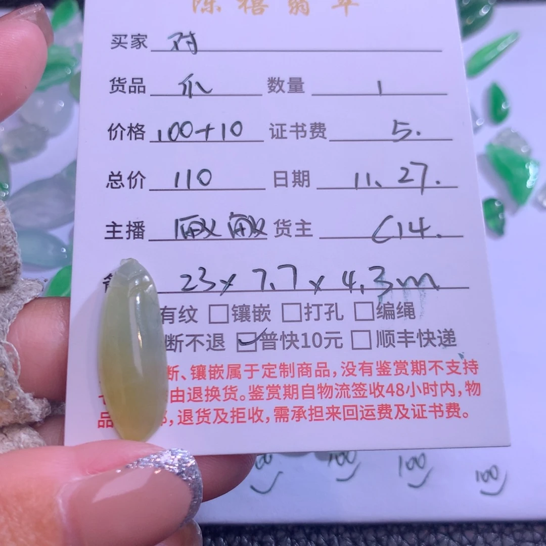 对***鱼翡翠未镶嵌吊坠(不含链)翡翠吊坠