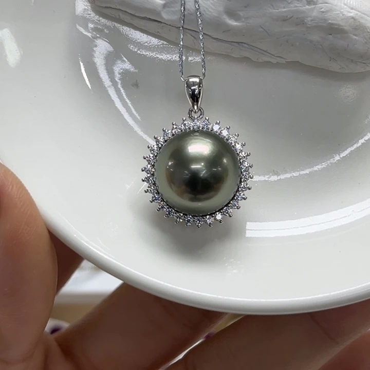 银S925镶嵌吊坠(不含链)海水珍珠13-14mm46号