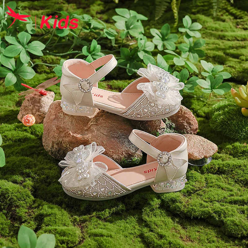 红蜻蜓女童鞋子儿童公主凉鞋2025新款夏季小女孩宝宝水晶包头高跟
