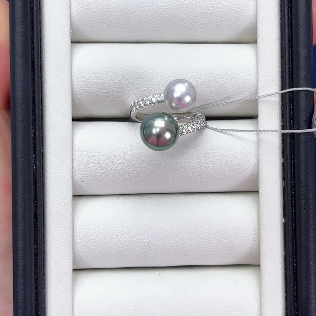 18K金镶嵌海水珍珠戒指8.5-11mm