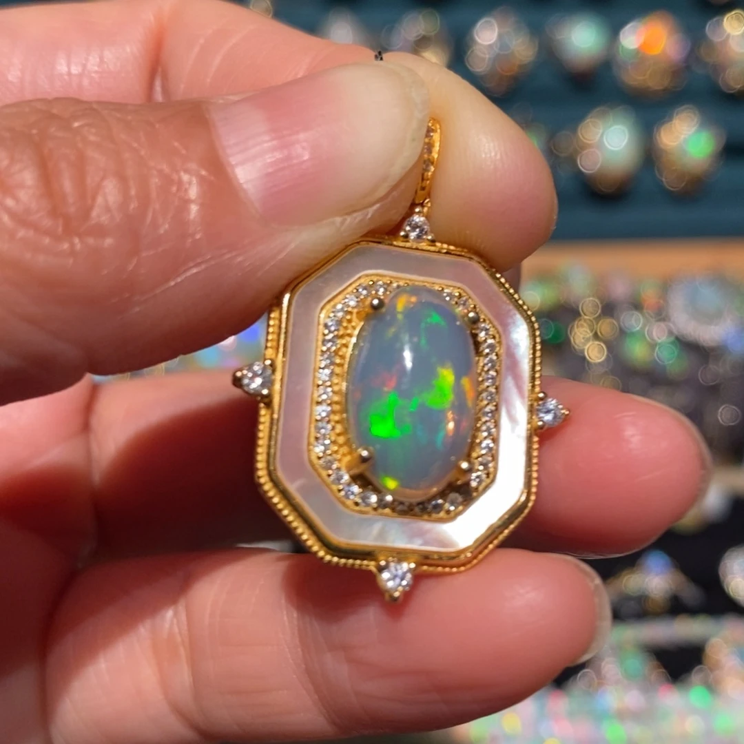 欧泊银S925镶嵌吊坠