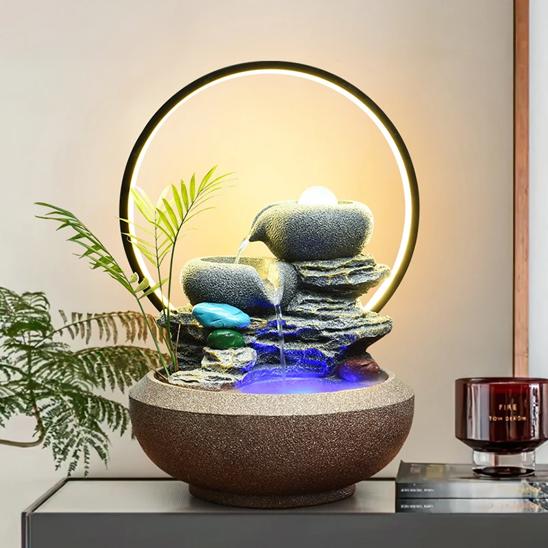 轻奢现代流水摆件循环水客厅办公室假山喷泉风水轮球生财桌面招财
