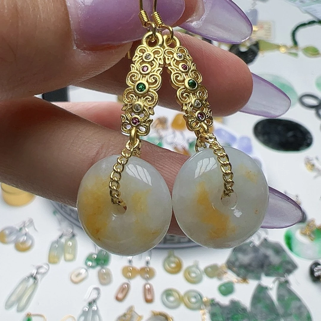 翡翠未镶嵌耳饰天然缅甸A货翡翠