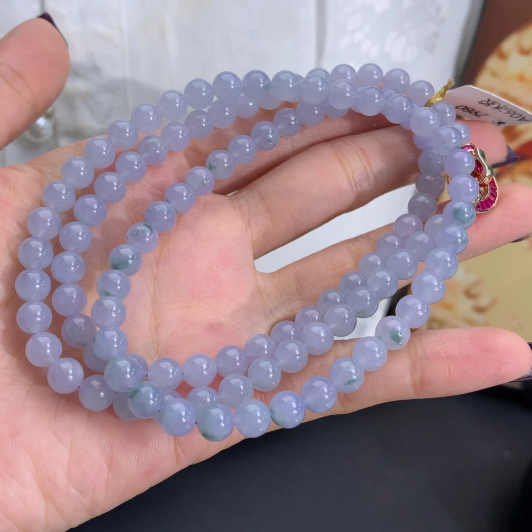 翡翠未镶嵌手串卡6冰胶蓝紫飘花项链