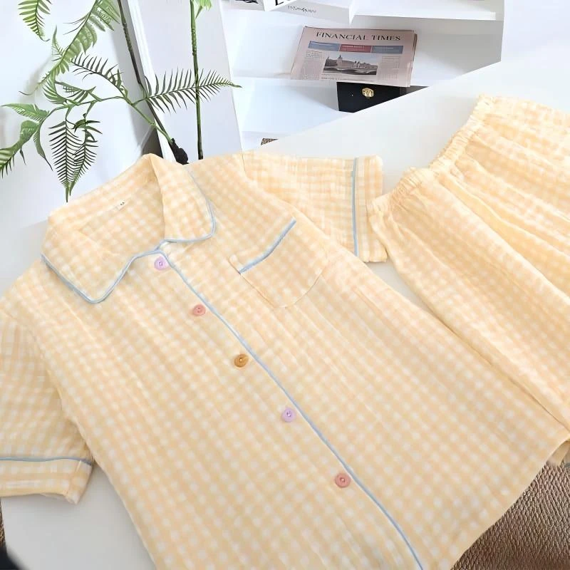 B 门店42&9！黄油酥睡衣」亲肤全棉双纱短袖短裤家居套装C22859