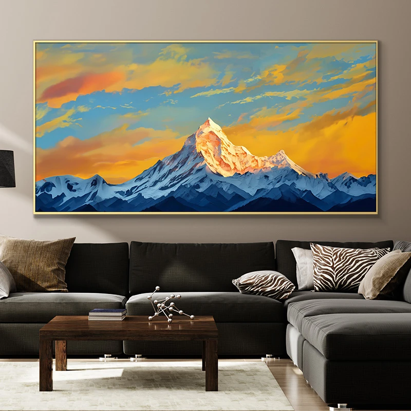 现代轻奢玄关挂画铝合金边框横款客厅沙发装饰画日照金山148