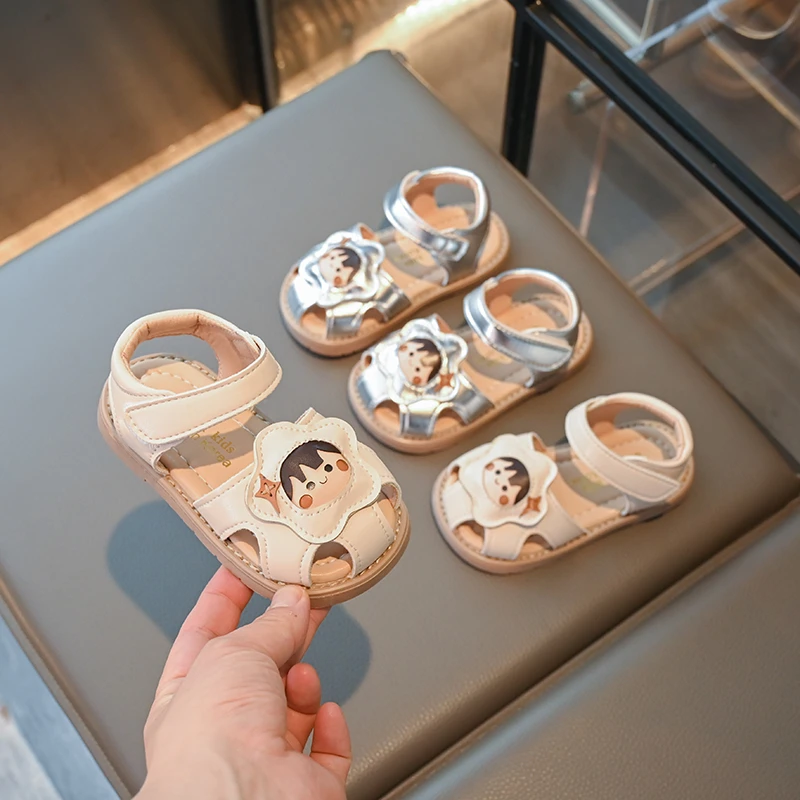 ABC女童包头凉鞋夏季新款韩版宝宝学步鞋卡通软底防滑镂空公主鞋