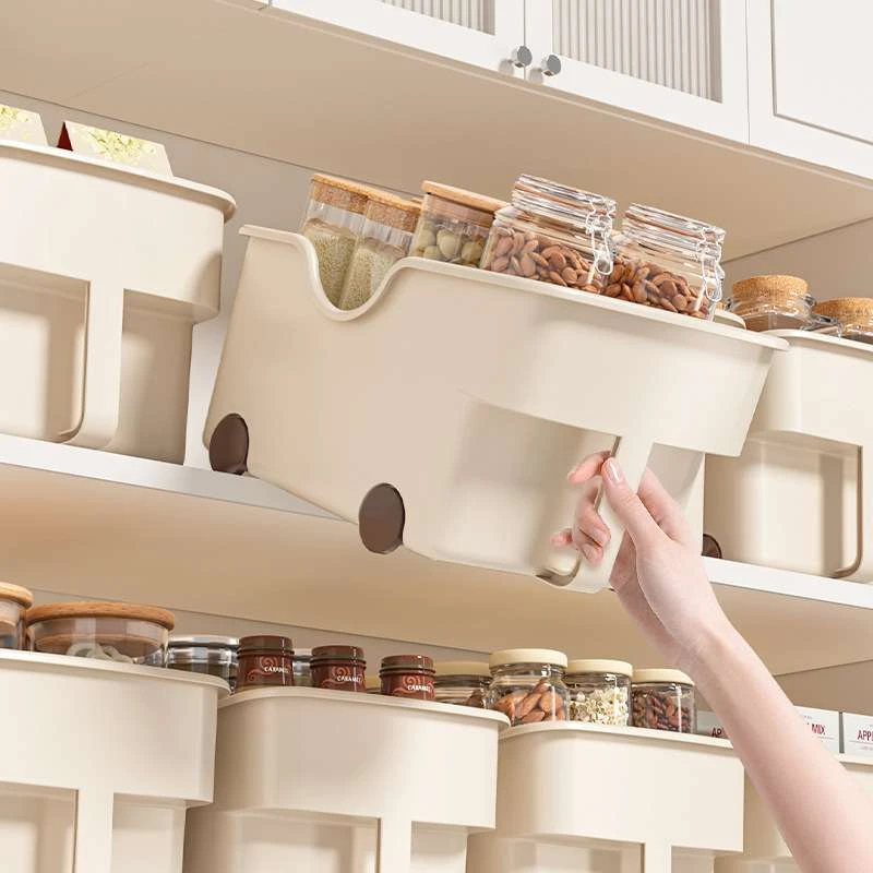25年新款收纳盒PP带把手滑轮厨房吊柜玩具调味料橱柜收纳储物盒