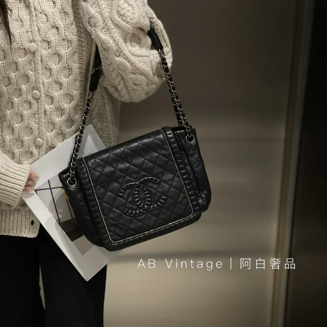 95新 Chanel/香奈儿 阿白奢品/香奈儿 黑银邮差包