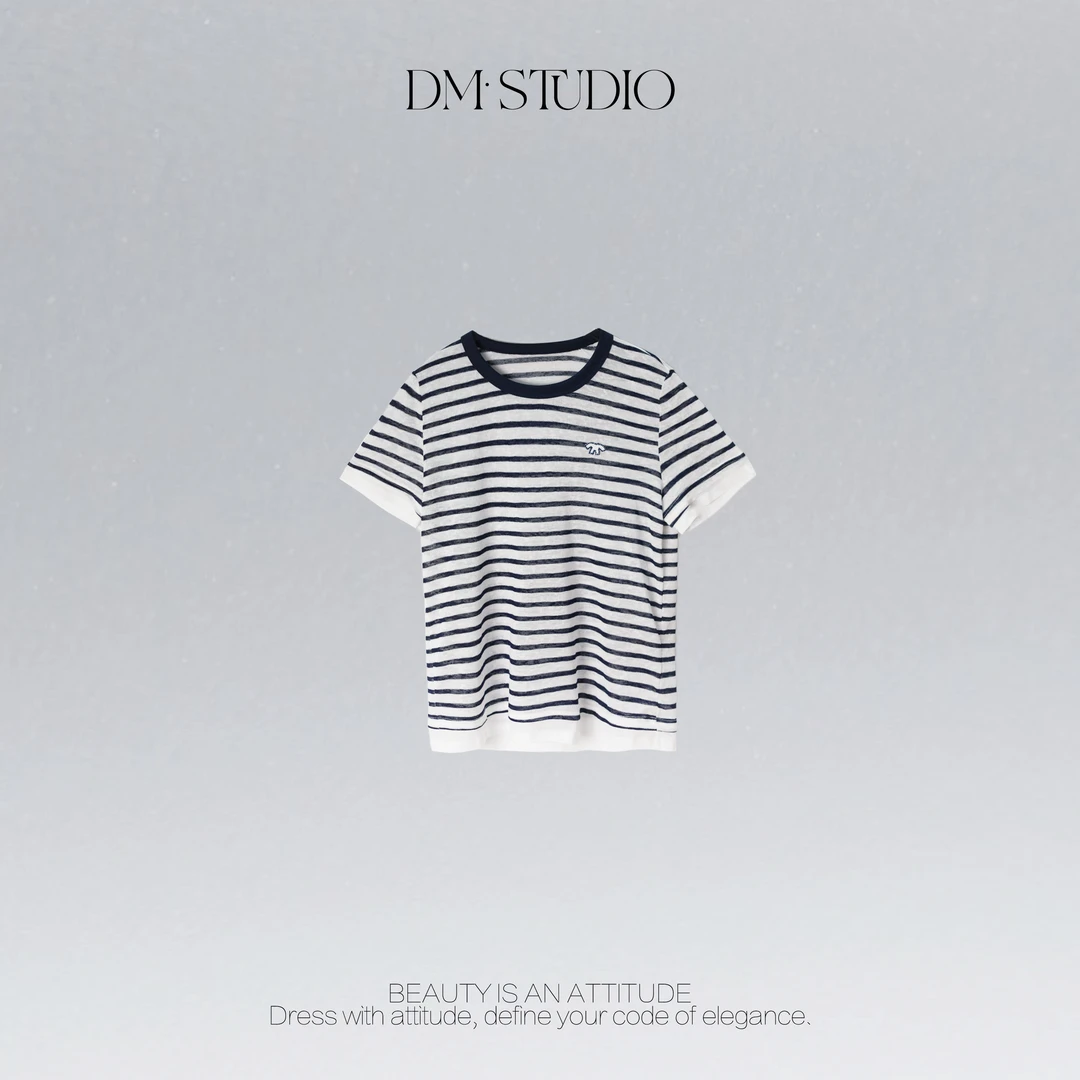 •STUDIO/夏季透气百搭撞色条纹圆领短袖上衣T恤2506TX/QF1306